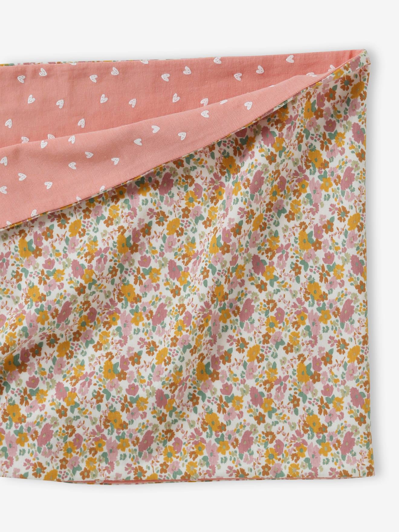 Snood fille réversible fleurs/coeurs rose imprimé
