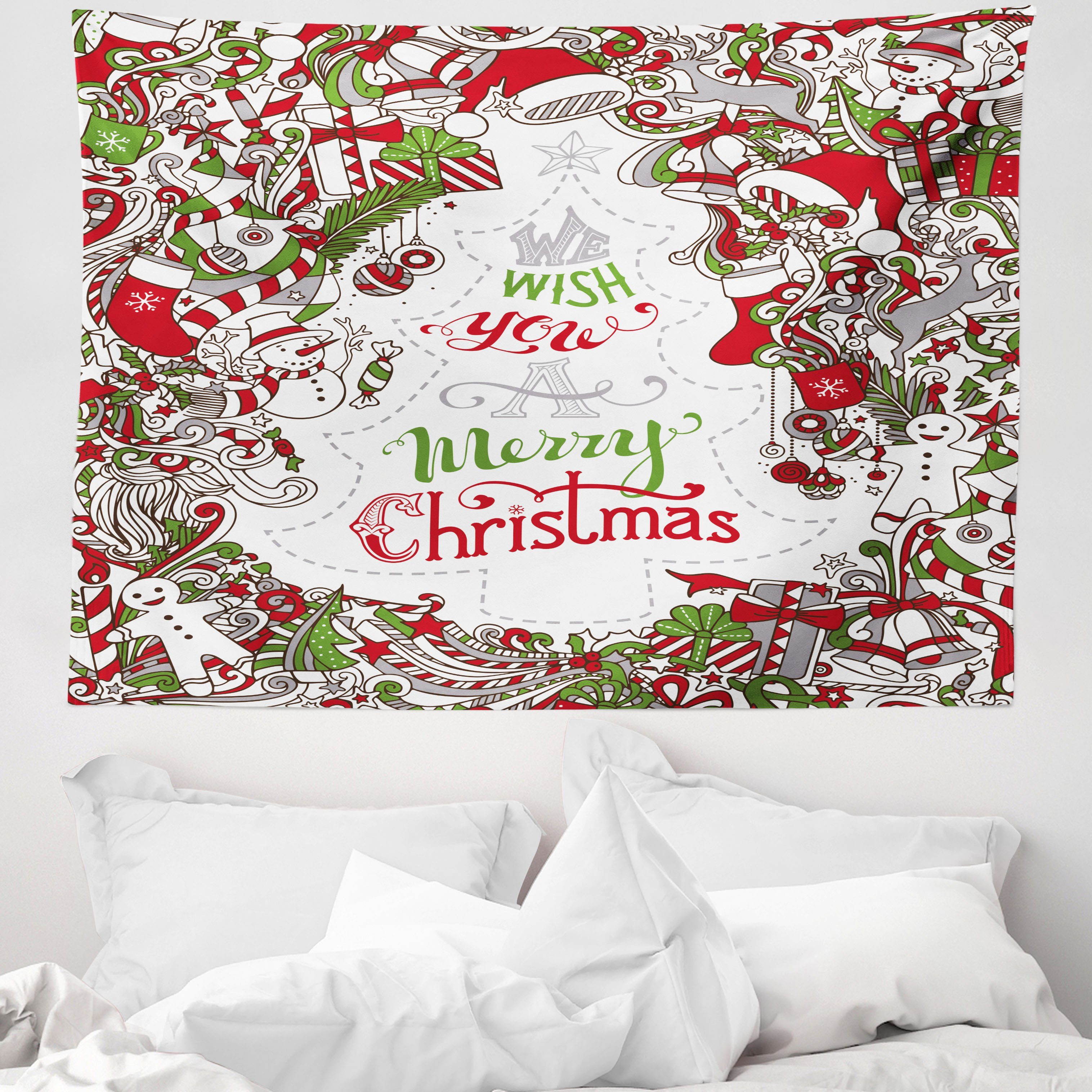 Wandteppich aus Weiches Mikrofaser Stoff Für das Wohn und Schlafzimmer, Abakuhaus, rechteckig, Weihnachten Sankt-Schneemann-Wünsche