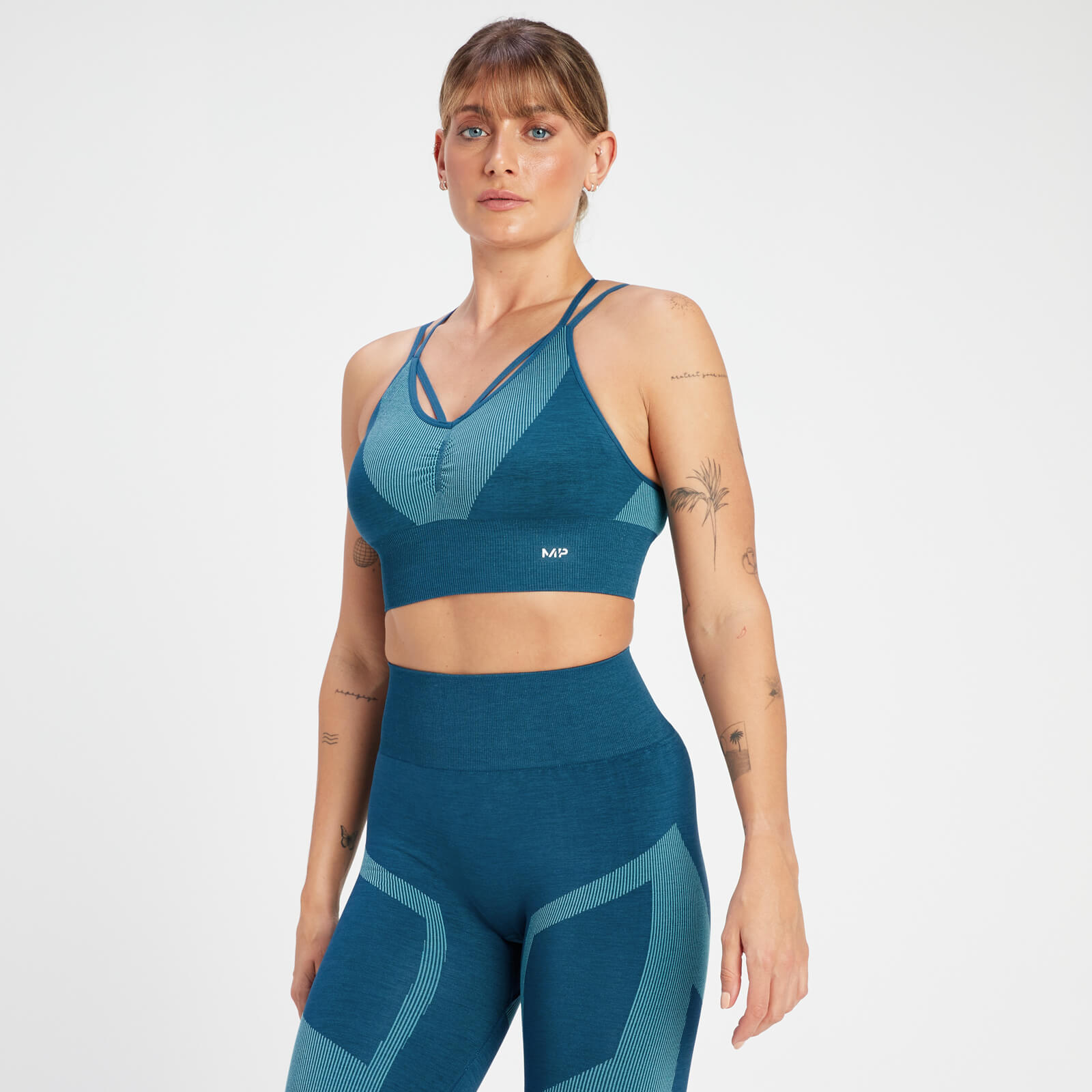 Brassière de sport sans coutures avec effet froncé MP Impact pour femmes – Bleu sarcelle