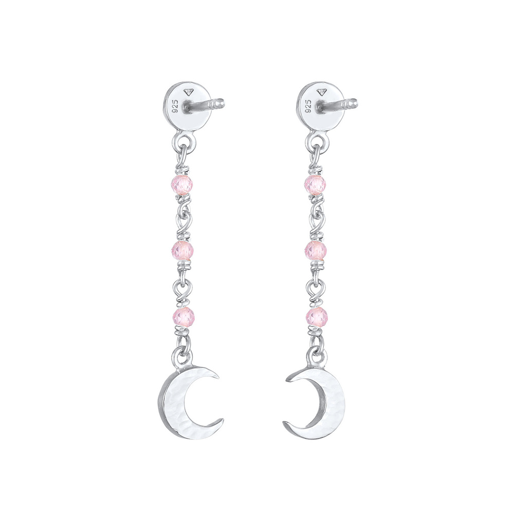 Elli Elli Boucles d'Oreilles Structure de plaque de lune pour dames avec quartz rose e Boucles d'oreilles