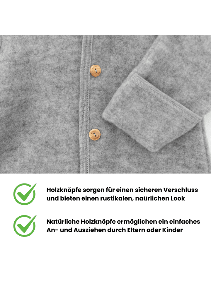 Kinderhaus Blaubär Baby-Overall mit Kapuze, Holzknöpfen & Mulltuch Blaubaer in Hellgrau Melange günstig kaufen 50/56