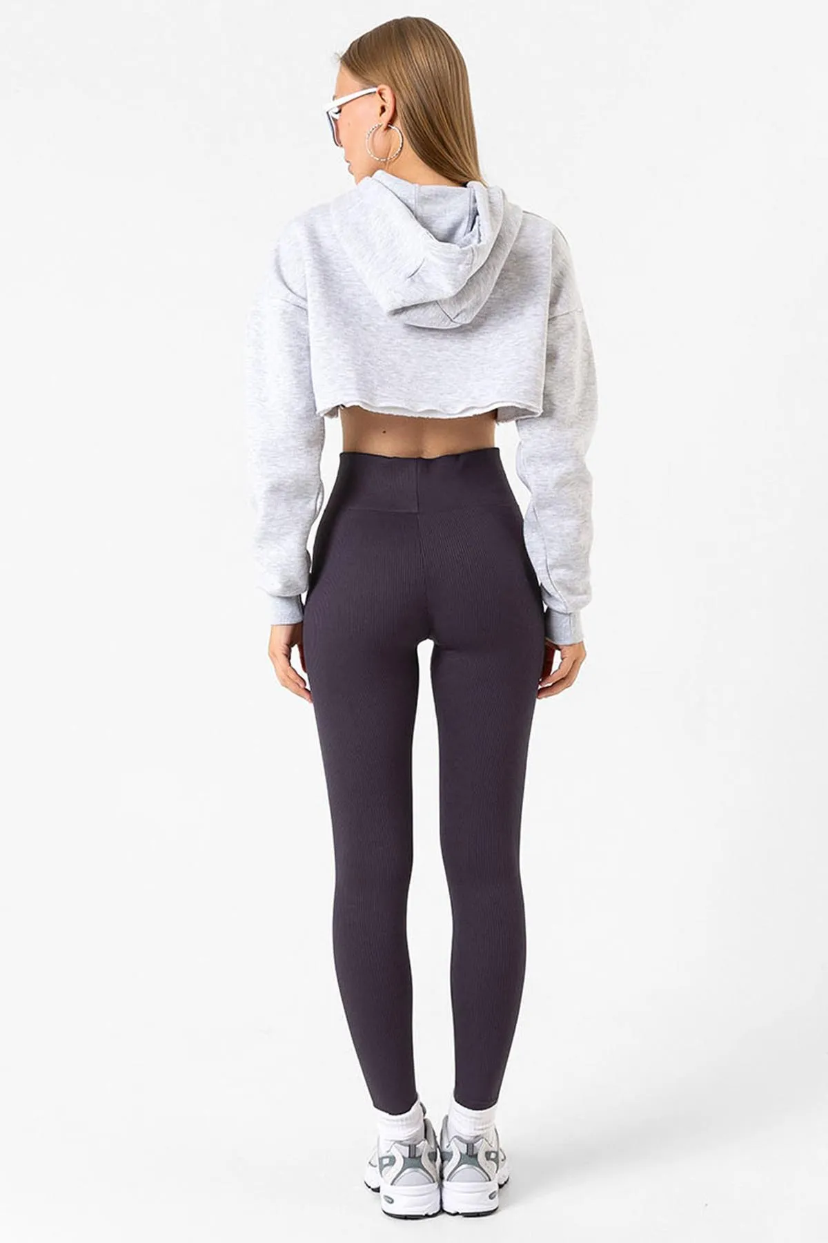 Domoda  Geräucherte, gerippte, elastische Strickstrumpfhose mit hoher Taille und Interlock-Taille