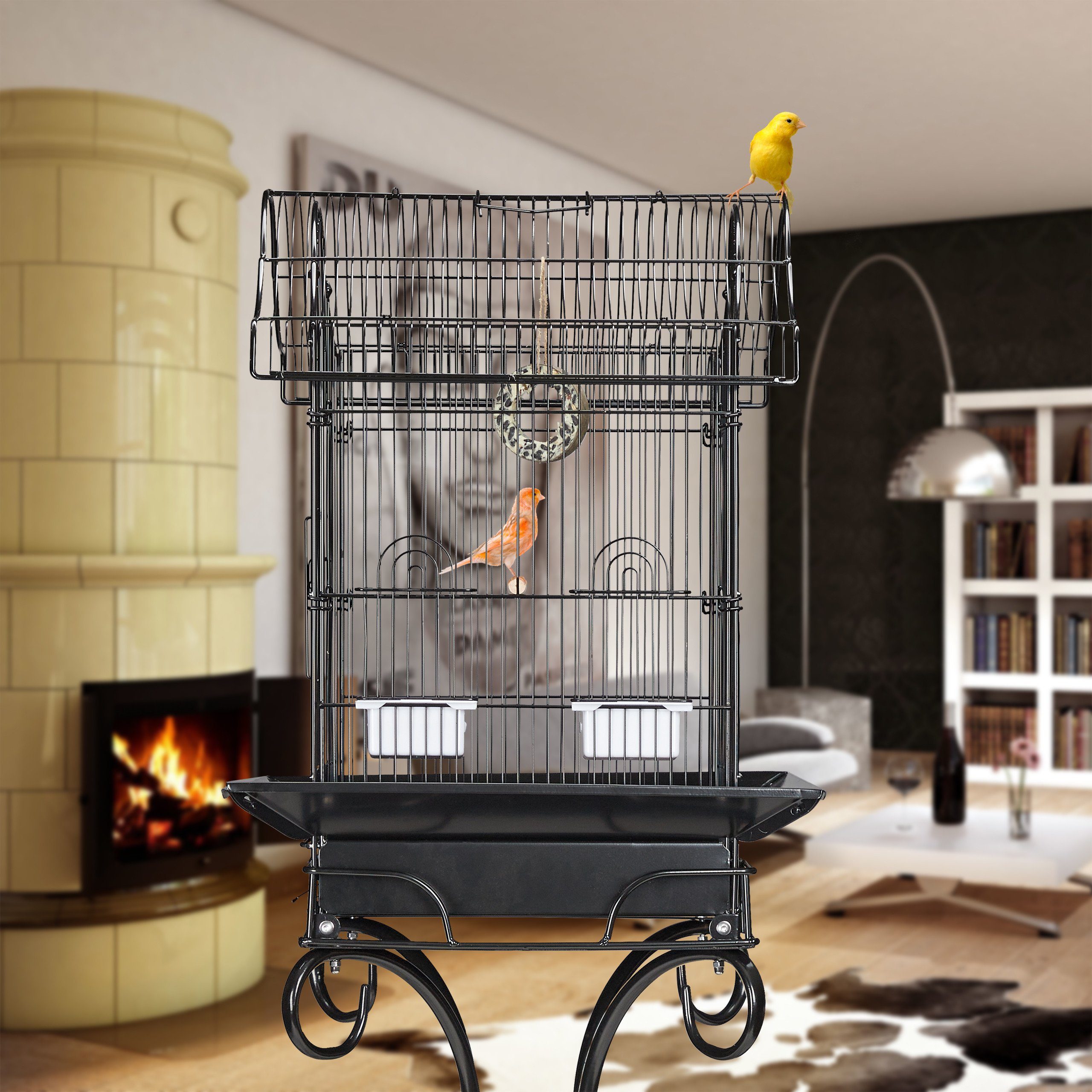 relaxdays Vogelkäfig Schwarzer Vogelkäfig mit Ständer