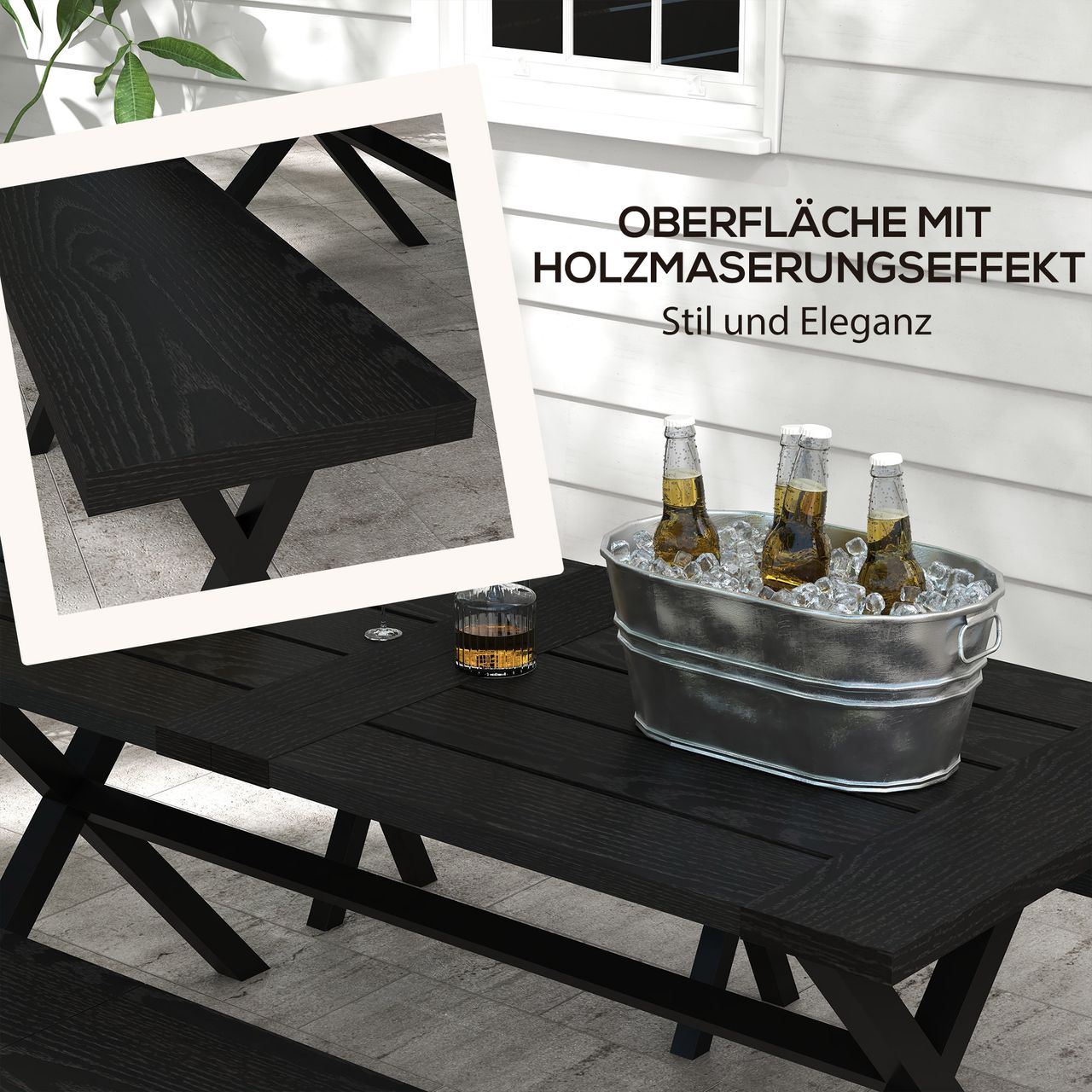 Outsunny Bierzeltgarnitur, 3-teilige Festzeltgarnitur mit Tisch und 2 Bänken