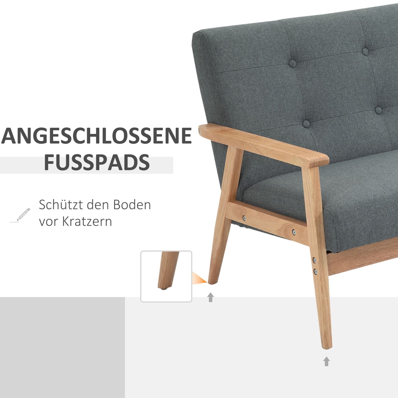 HOMCOM 2-Sitzer-Sofa - Grau, ca. 115 x 66,5 x 73 cm