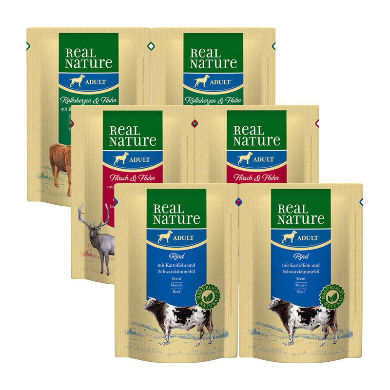 REAL NATURE Hundenassfutter REAL NATURE Adult Pouches Mixpaket 6x300g