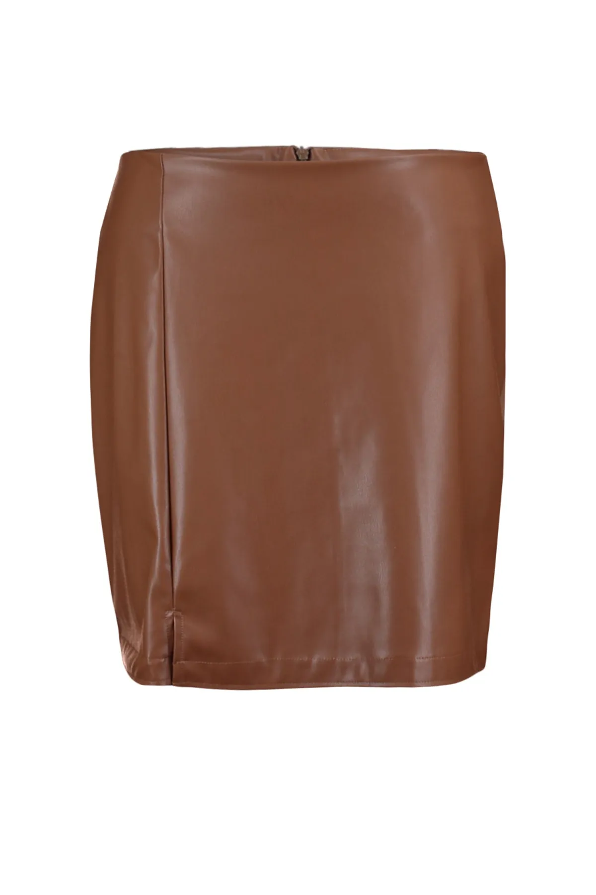 Trendyol Curve  Brauner Kunstlederrock mit Schlitz TBBAW23AZ00035