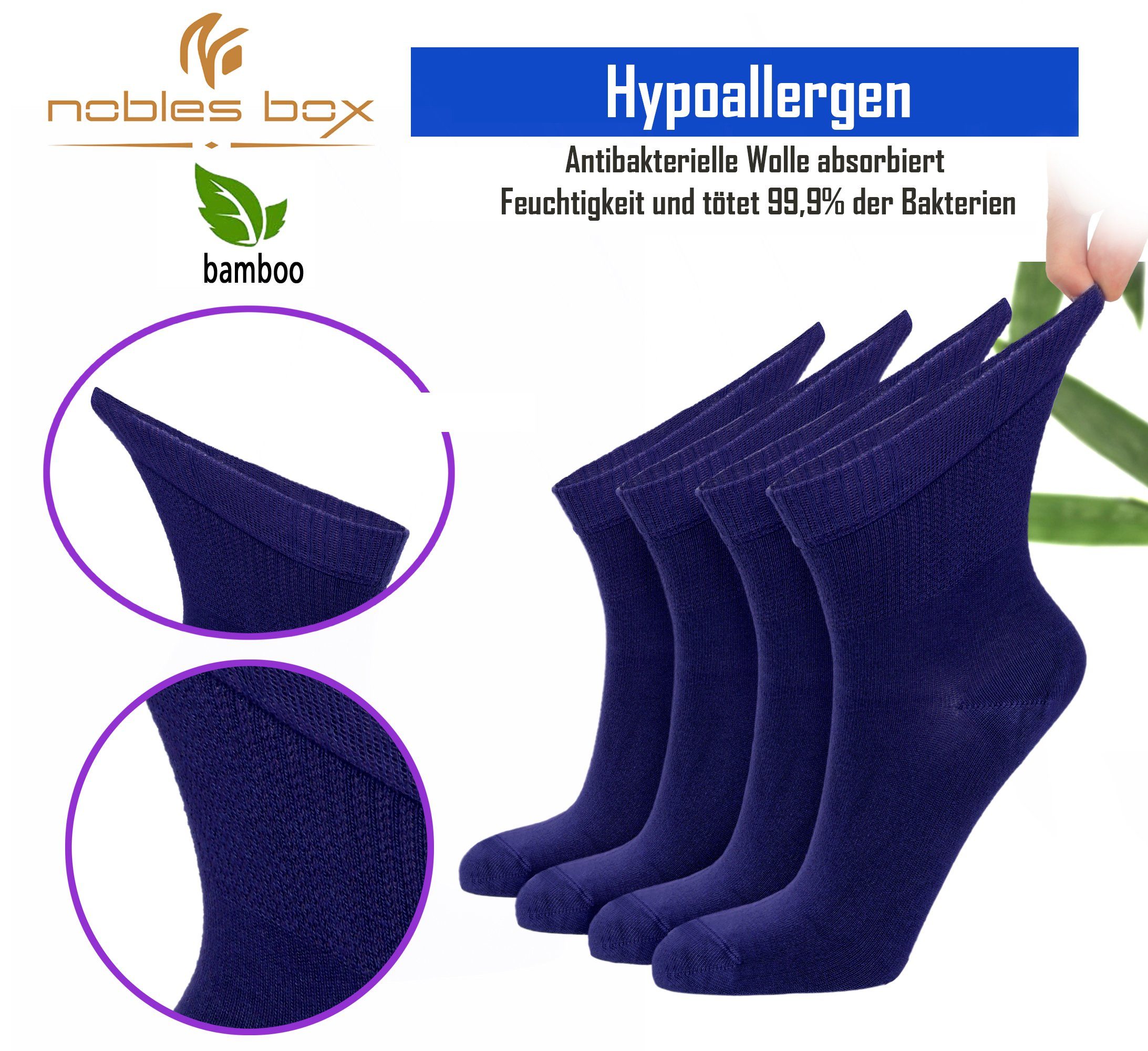 NoblesBox Diabetikersocken Damensocken (Beutel, 4 Paar) Bambussocken