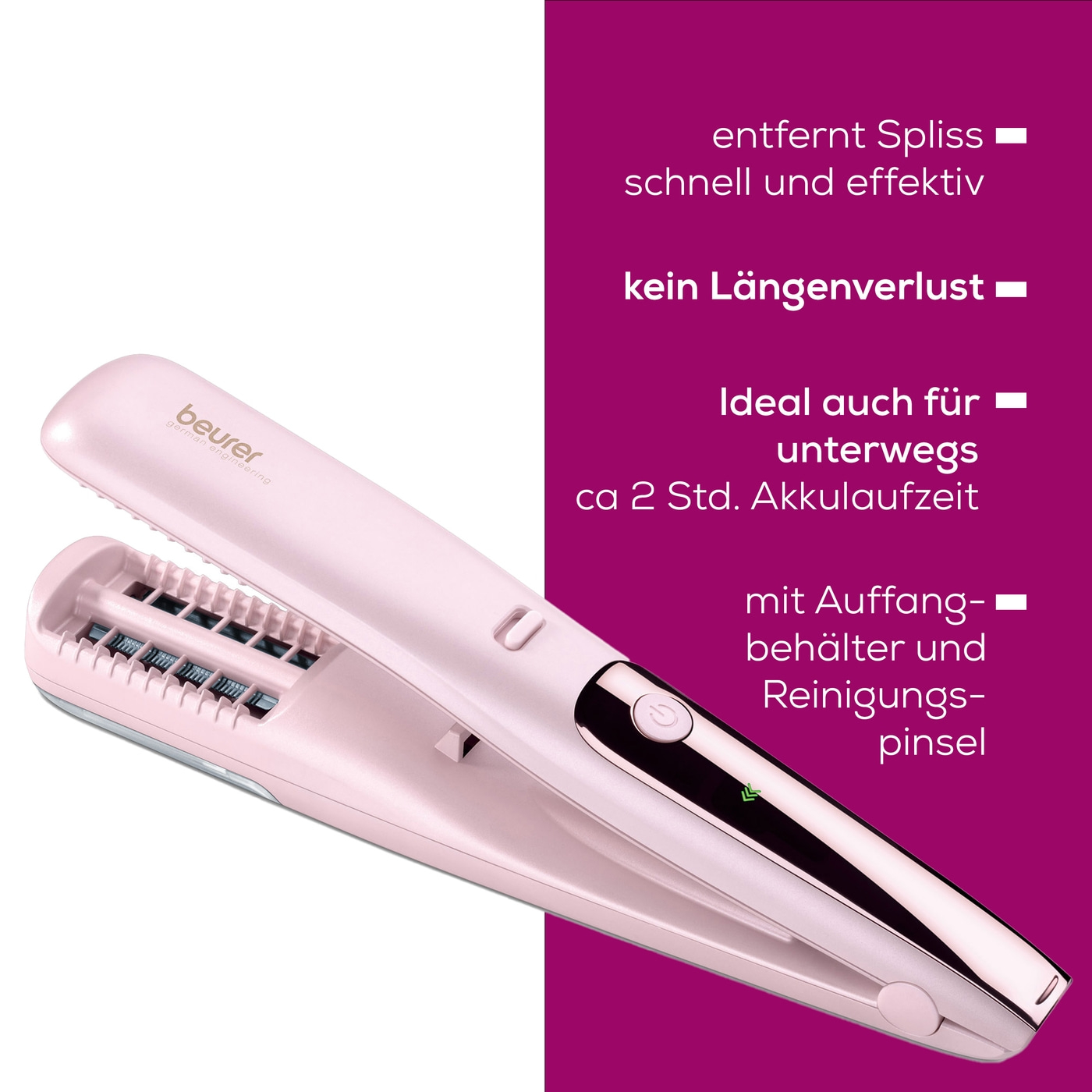 Beurer Splissentferner HT 22-Splisstrimmer für gepflegte Haarspitzen & praktischer Haar Auffangkammer