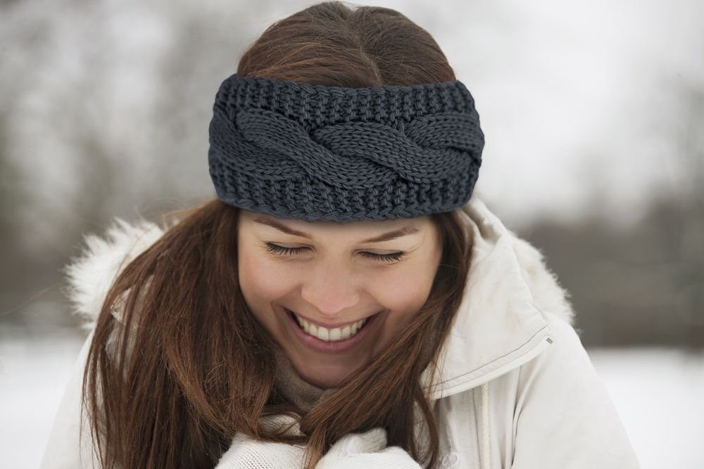 Neverless Stirnband warmes Damen Strick-Stirnband Fleece Futter Zopfmuster Ohrenschutz Haarband Knite Headband Neverless®