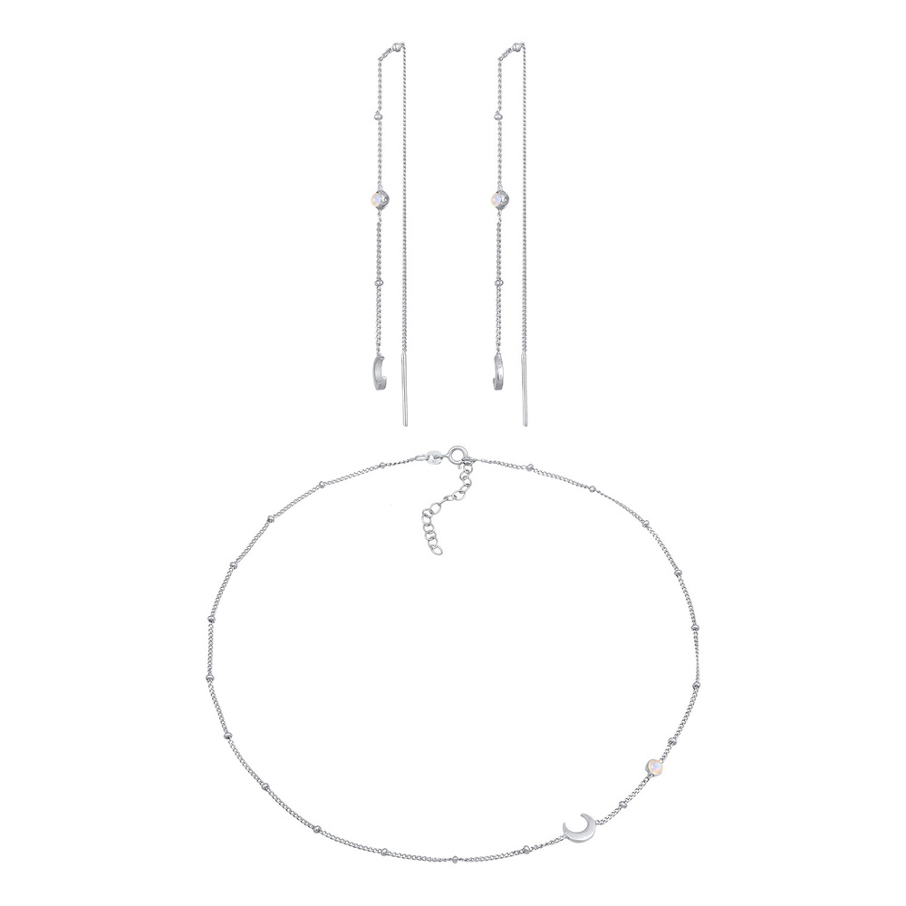 Elli Elli Ensemble de Bijoux Femmes demi-lune Astro Étincelant Set Pendentif d'oreille Bijoux