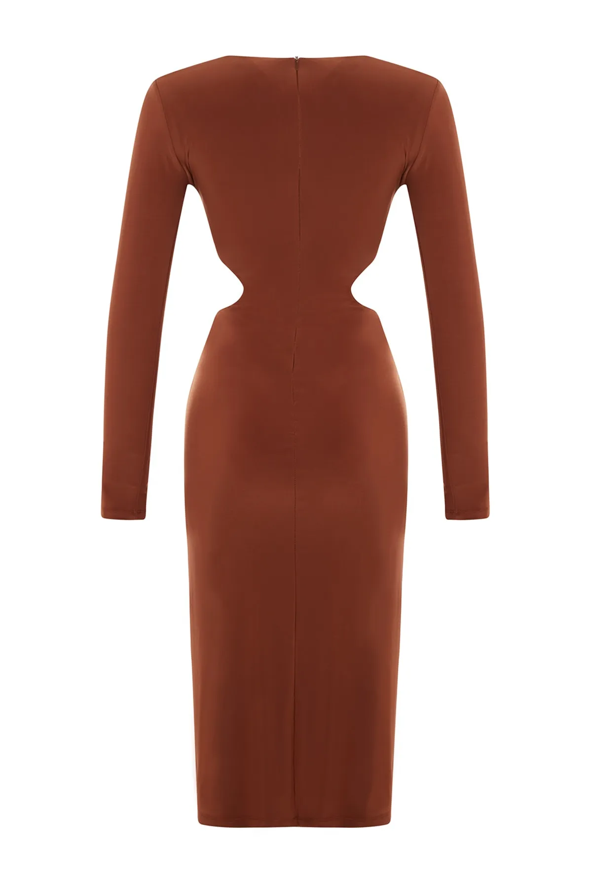 Trendyol Collection  Elegantes gestricktes Abendkleid mit zimtfarbenem Schnallendetail TPRAW23EL00149