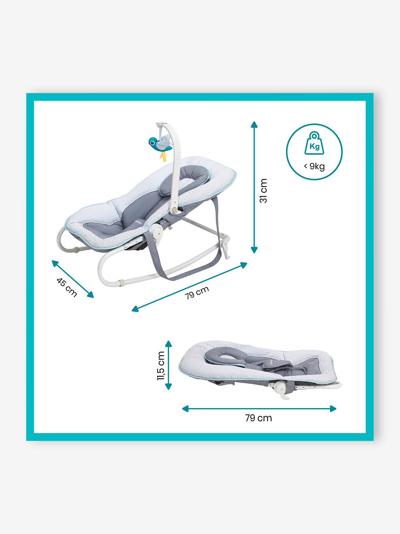 Transat BABYMOOV Graphik avec arche de jeux gris/pêche