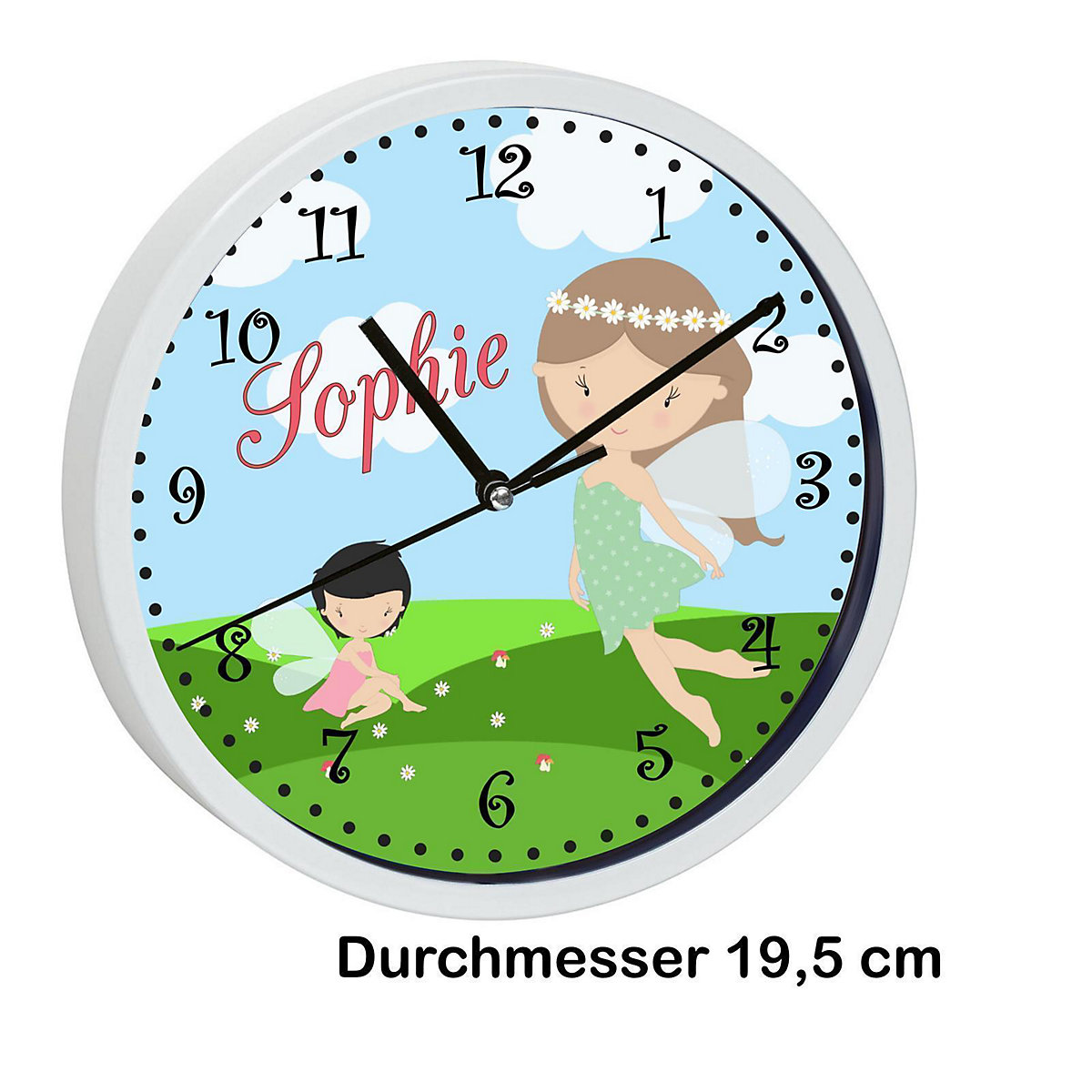 Kinder Wanduhr laufruhig personalisiert mit Name Fee