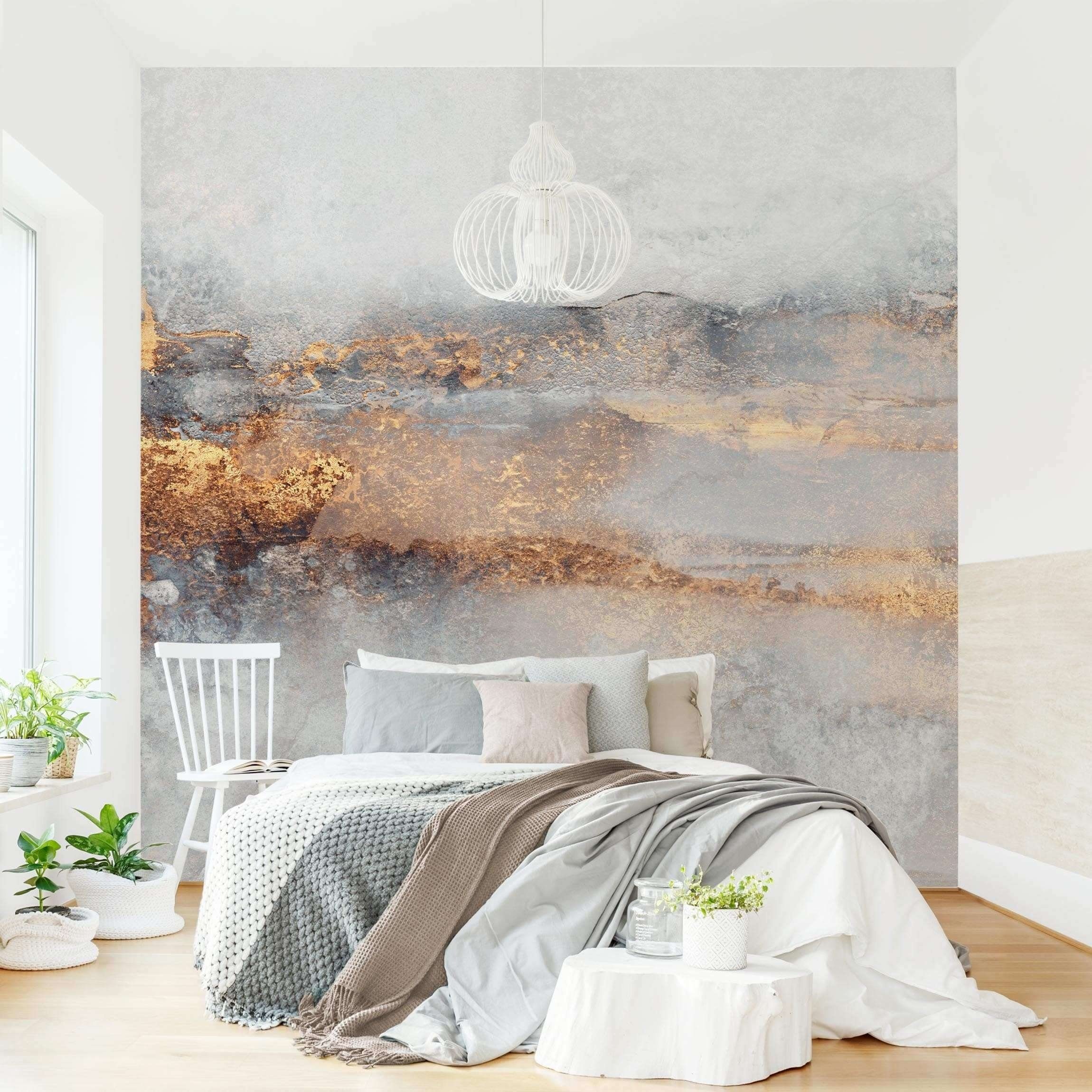 Bilderdepot24 Vliestapete Abstrakt Gold-Grauer Nebel Tapete Wanddeko Modern Kunst, Glatt, Matt, (Inklusive Gratis-Kleister oder selbstklebend), Wohnzimmer Schlafzimmer Küche Flur Fototapete Motivtapete Wandtapete