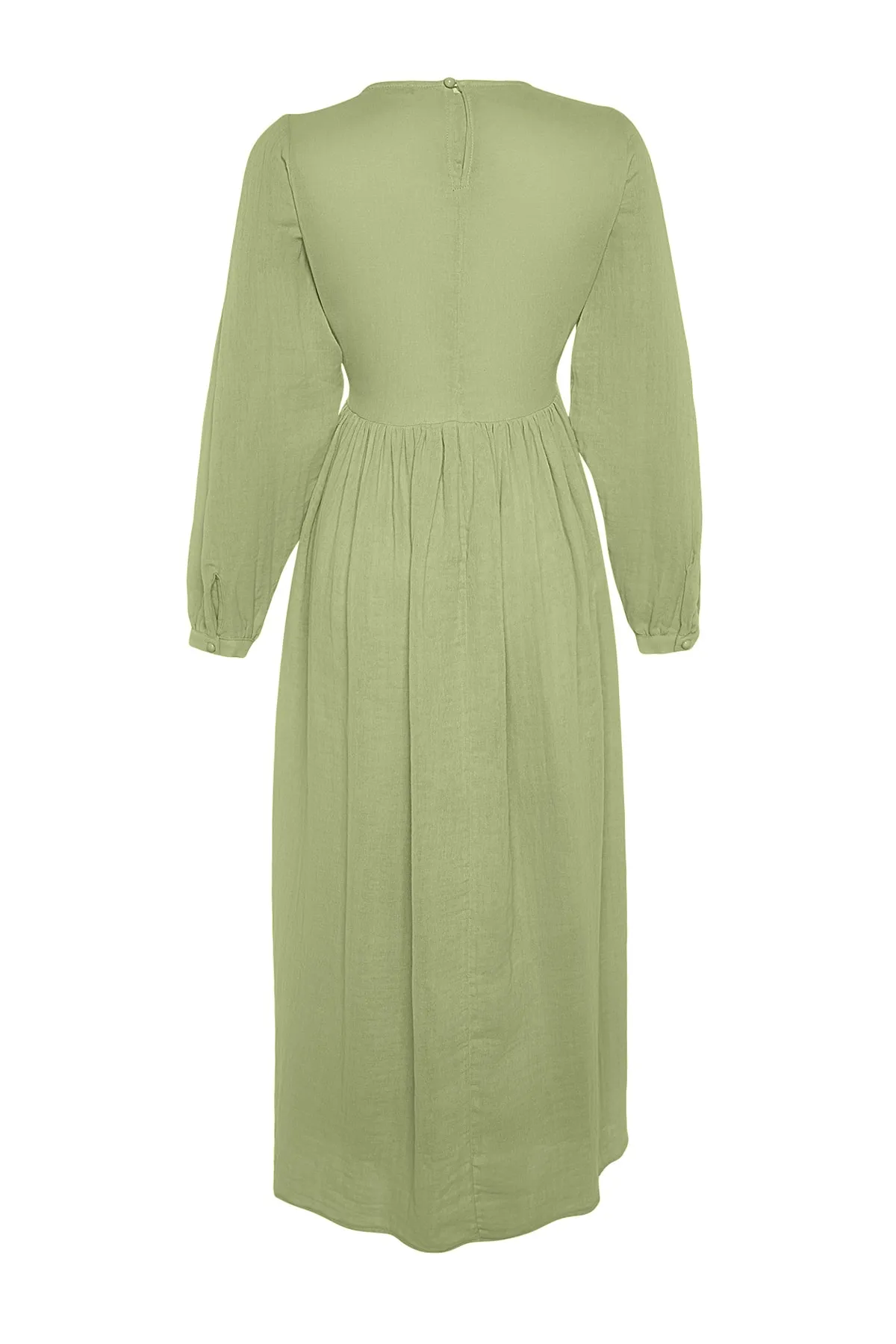 Trendyol Modest  Khakifarbenes, bequem geschnittenes, gefüttertes Musselin-Kleid aus 100 % gewebter Baumwolle mit Gürtel TCTSS23EB00048