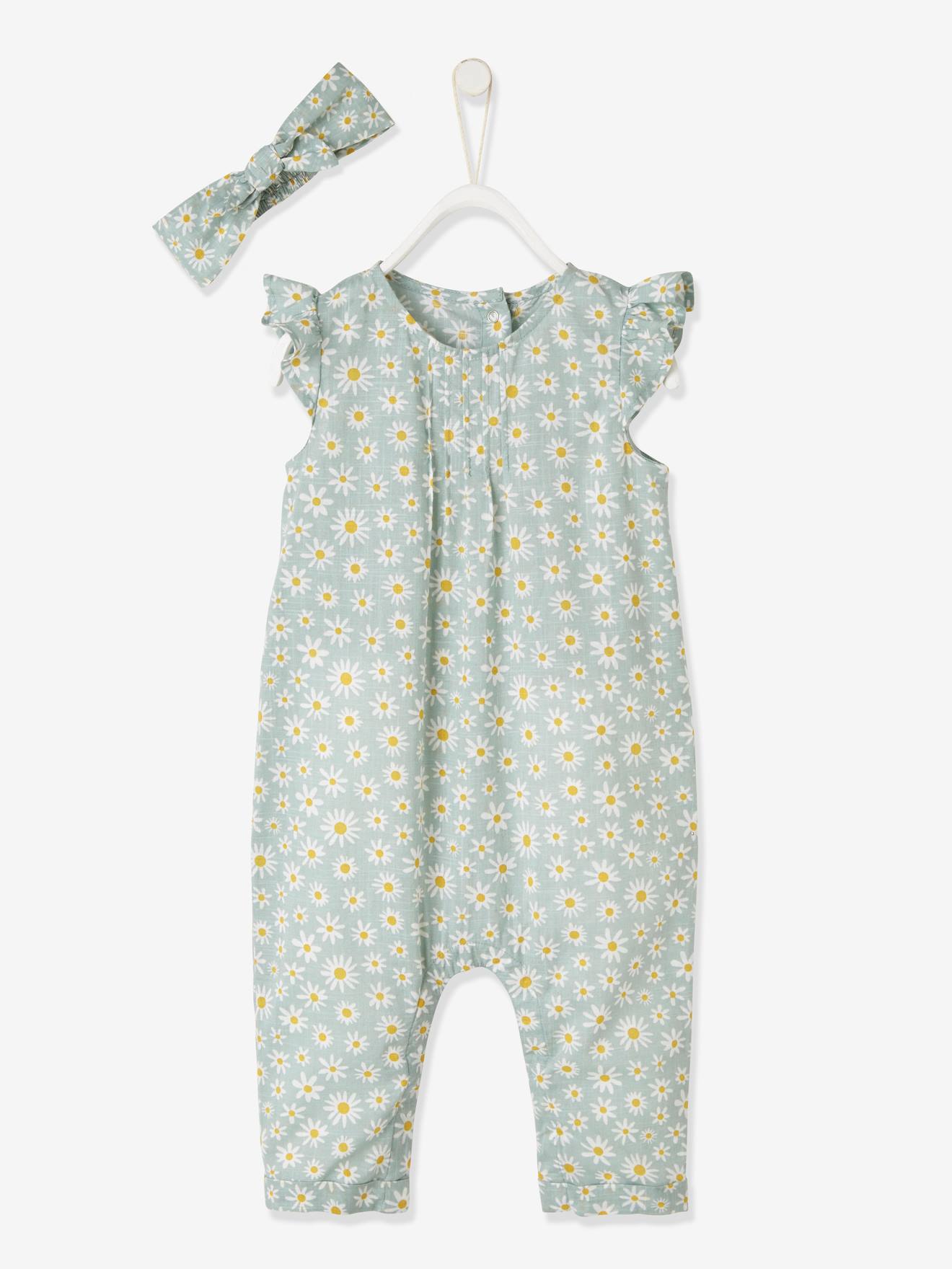 Ensemble combinaison + bandeau imprimés bébé fille caramel