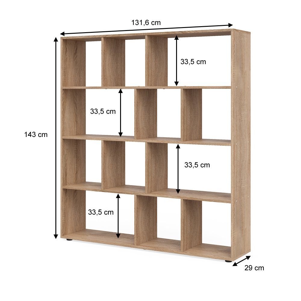Vicco Raumteiler Bücherregal Standregal PILAR 12 Fächer Sonoma