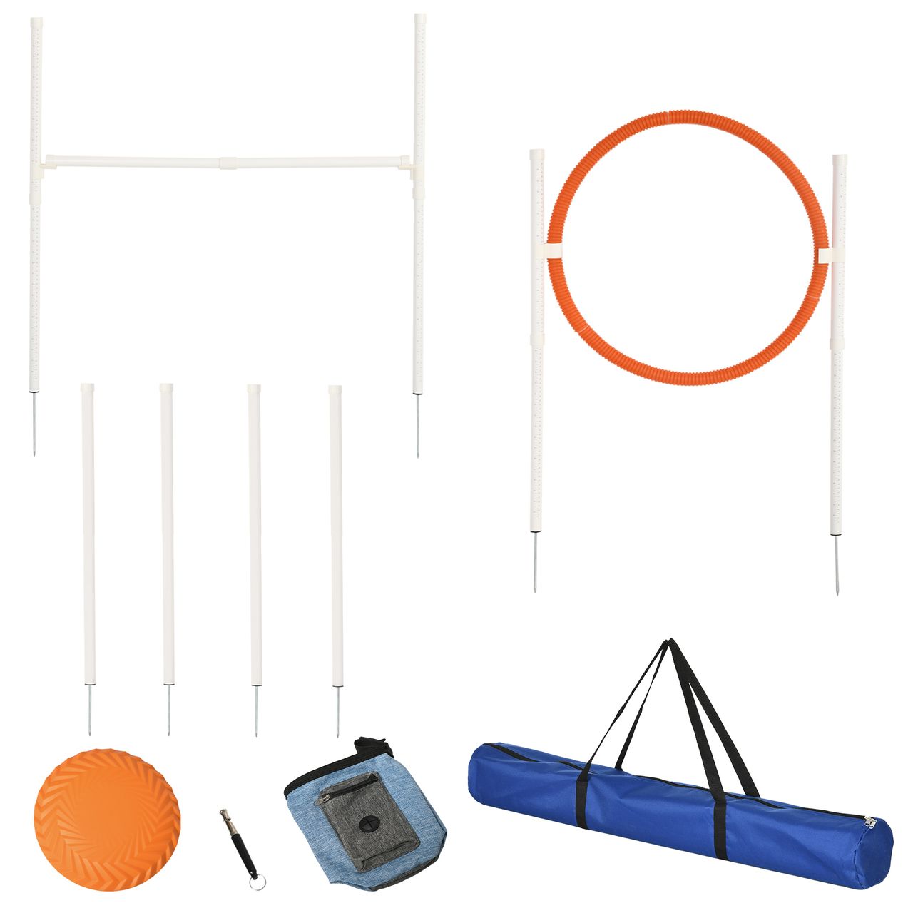 PawHut Agility Set Hunde, 5er-Set Hundetraining Steckhürdenset mit Tragetasche