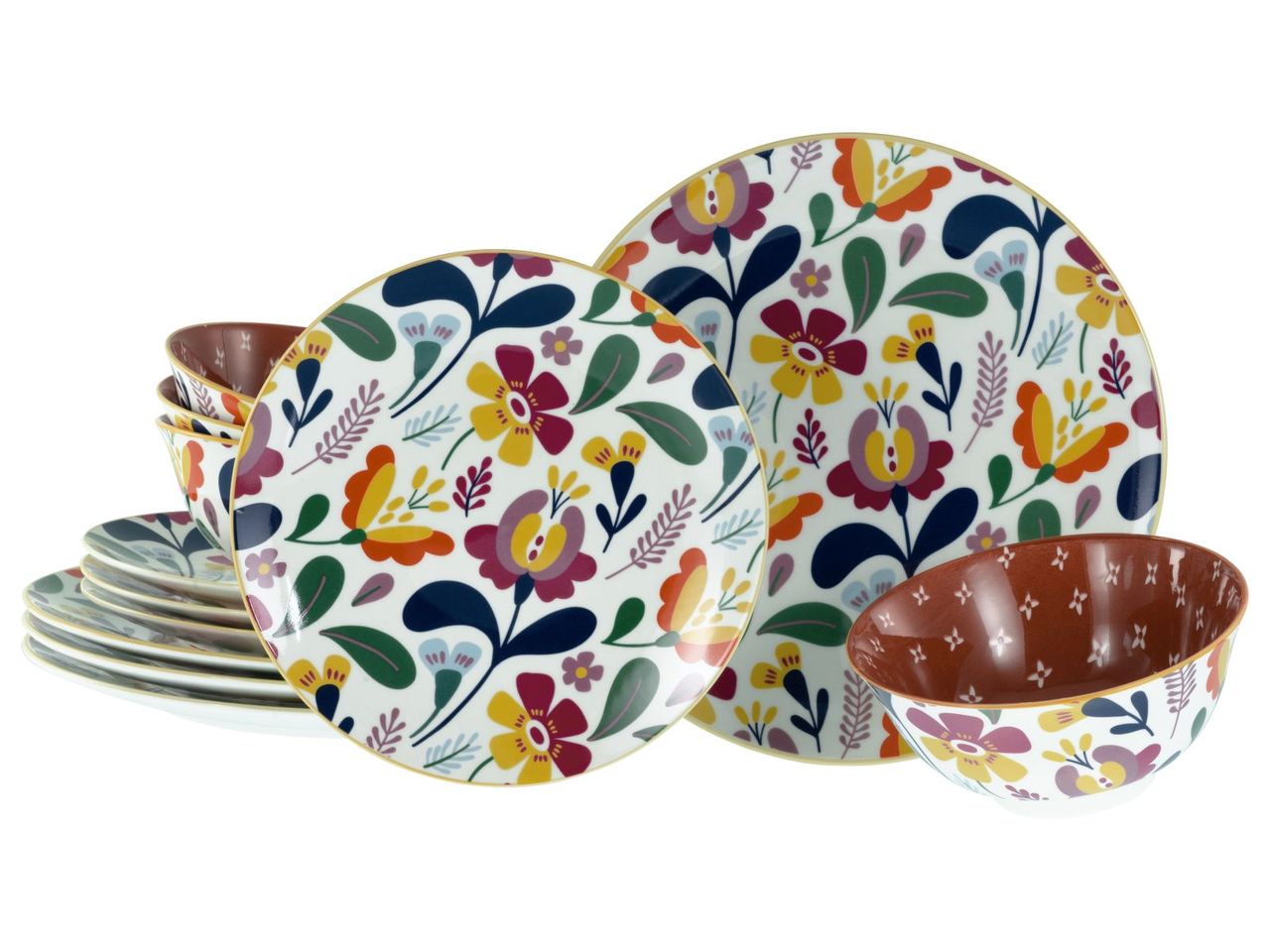 CreaTable Folklore , 12-teiliges Geschirrset, Tafelservice aus Steinzeug