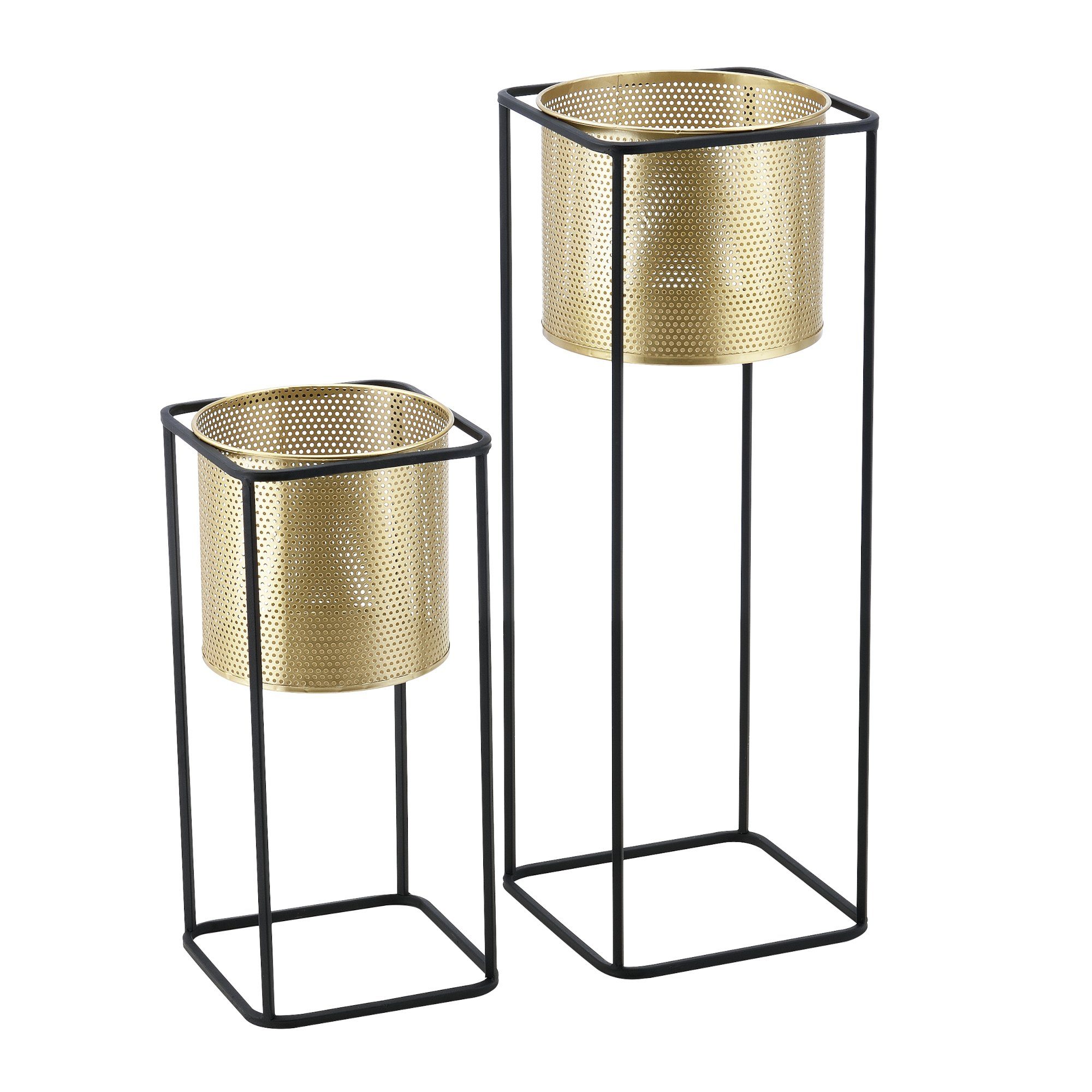 en.casa Blumenständer (Set, 2er), Mettet Pflanzenständer 2er Set Metall Goldfarben/Schwarz