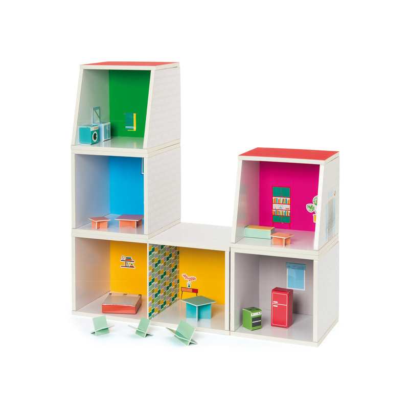 Maison de poupées modulable avec mobilier et stickers