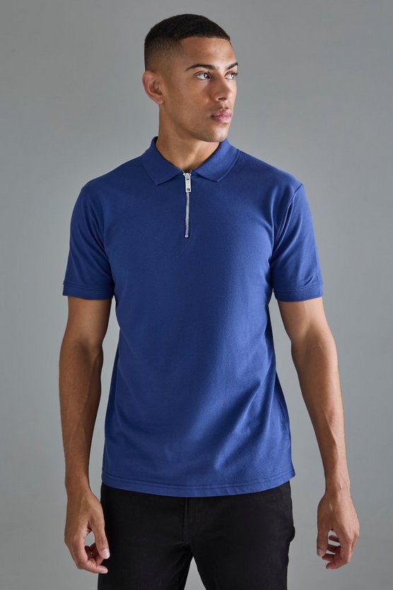 Slim-Fit Pique Poloshirt mit 1/4 Reißverschluss