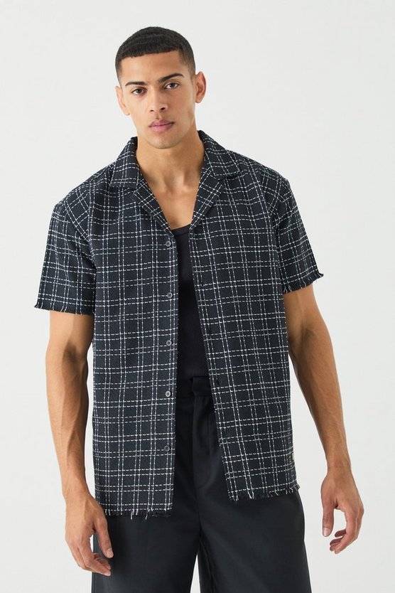 Oversize Bouclee-Hemd mit rohem Saum
