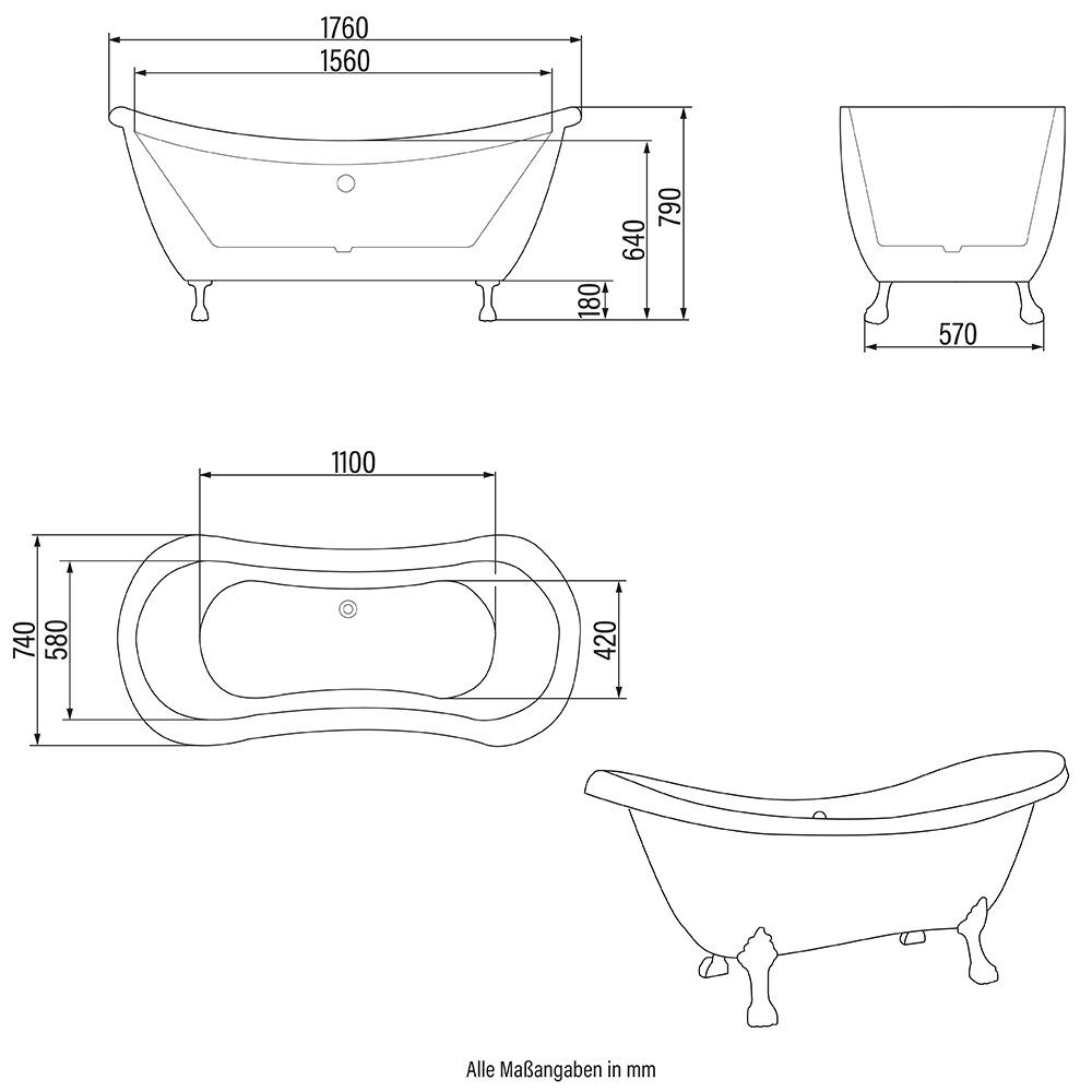 HOME DELUXE Badewanne Freistehende Badewanne FAMA