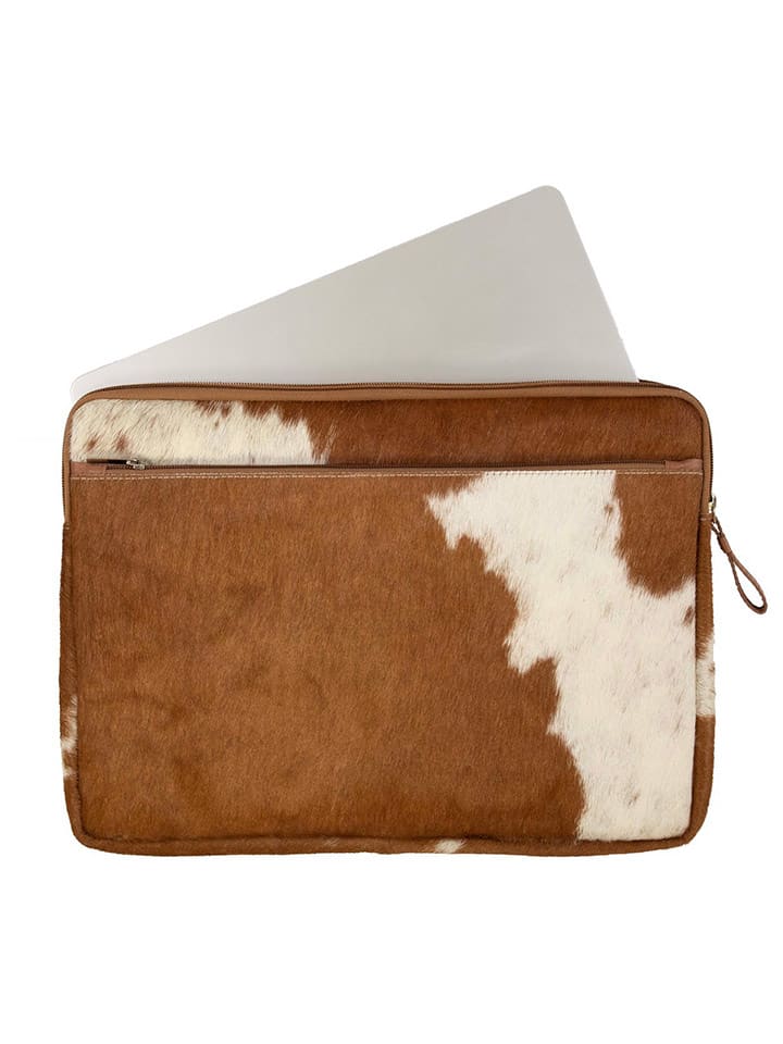 Mars & More Leder-Laptoptasche in Hellbraun/ Weiß - (B)28,5 x (H)39 cm günstig kaufen