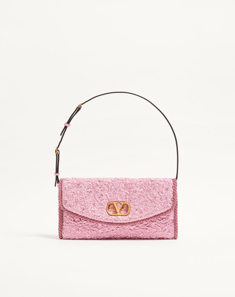 Bolsa de ombro pequena Valentino Garavani Devain em tecido jacquard Cloqué
