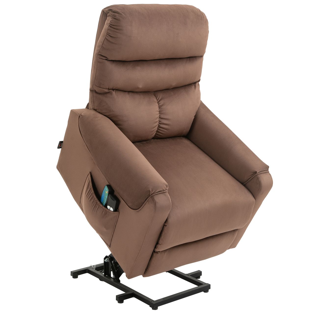 HOMCOM Fernsehsessel mit Massagefunktion Aufstehhilfe Fernbedienung Heizung elektrisch Liegefunktion Polyester-Gewebe Metall Hellbraun 79 x 97 x 103 cm