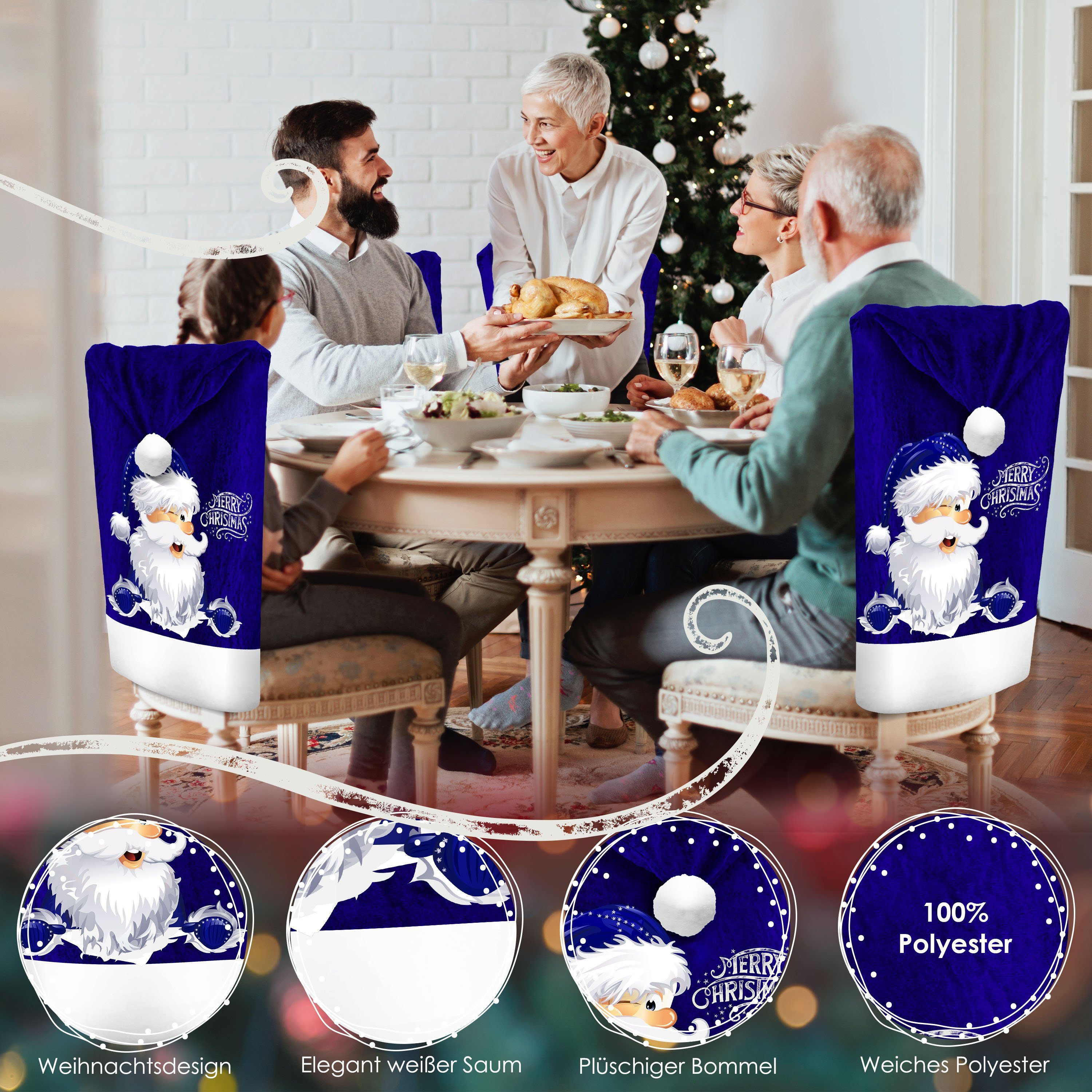 KESSER Weihnachtsfigur, Premium Weihnachtsstuhlüberzug Set Stuhlhussen für Weihnachten