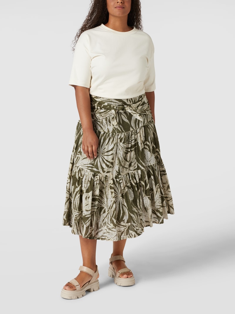 PLUS SIZE Midirock mit floralem Muster in olivgrün