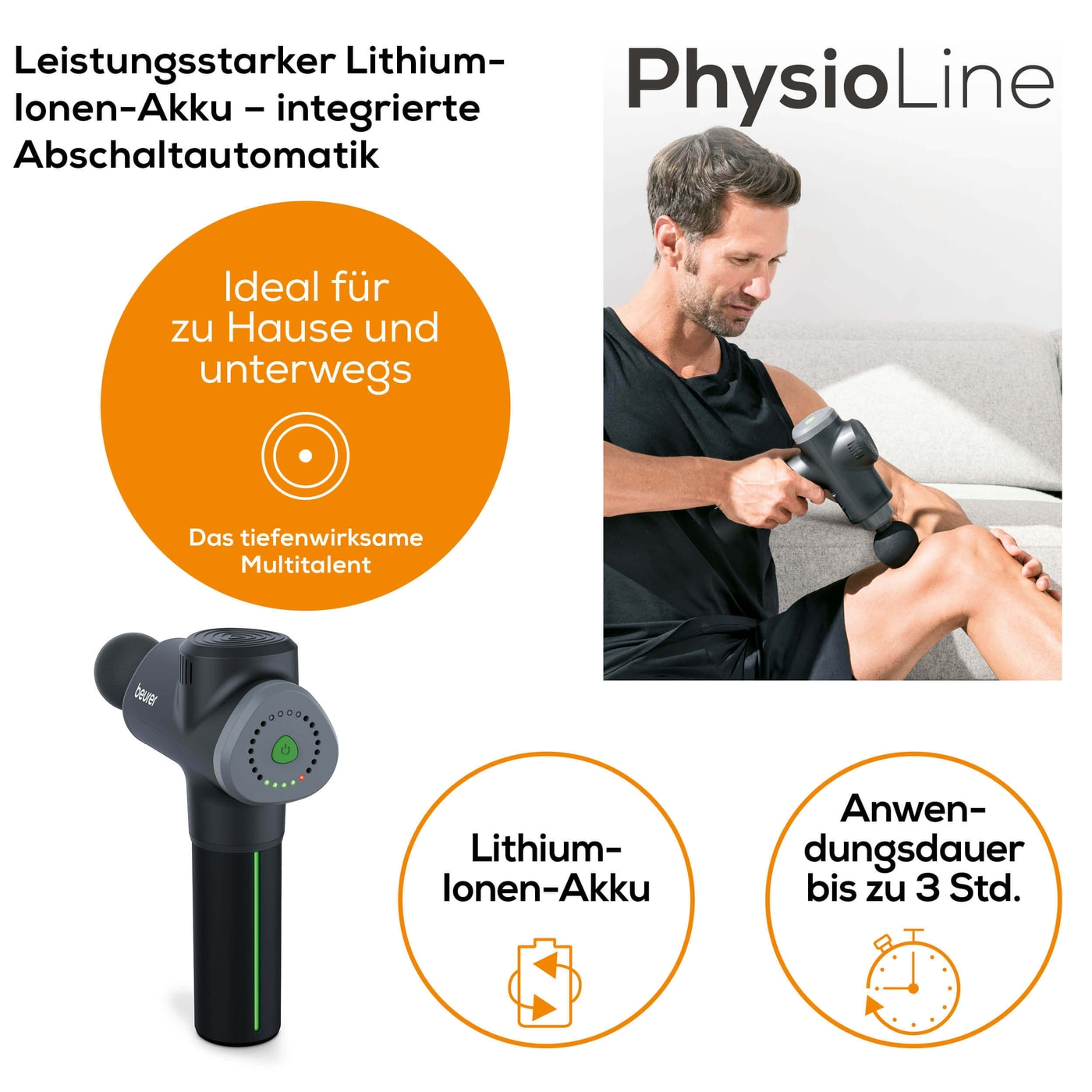 Beurer MG 180 MASSAGE GUN Muskelmassagegerät-Massage Gun zur gezielten Muskelmassage mit 6 Aufsätzen