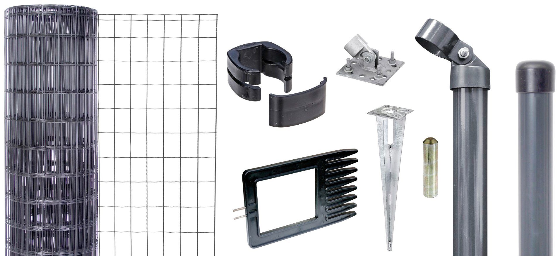 Alberts Schweißgitter Fix-Clip Pro®, (Set), 122 cm hoch, 25 m, anthrazit beschichtet, mit Bodenhülsen