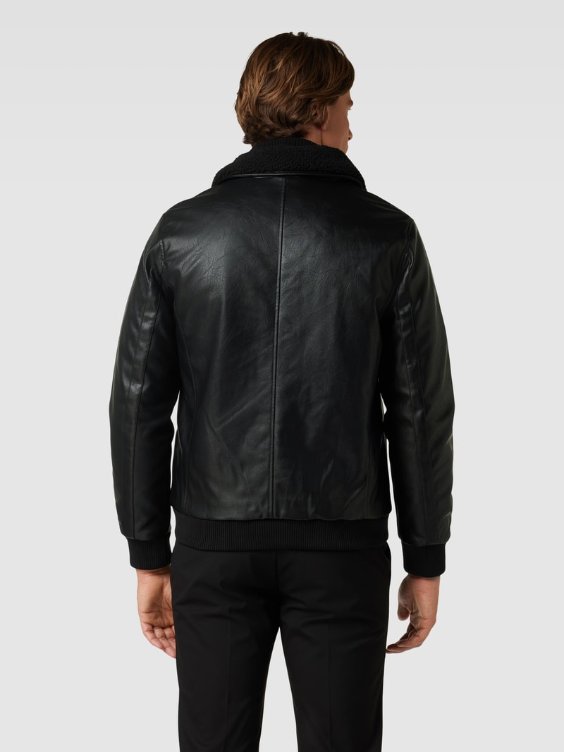 Lederjacke mit Umlegekragen in schwarz