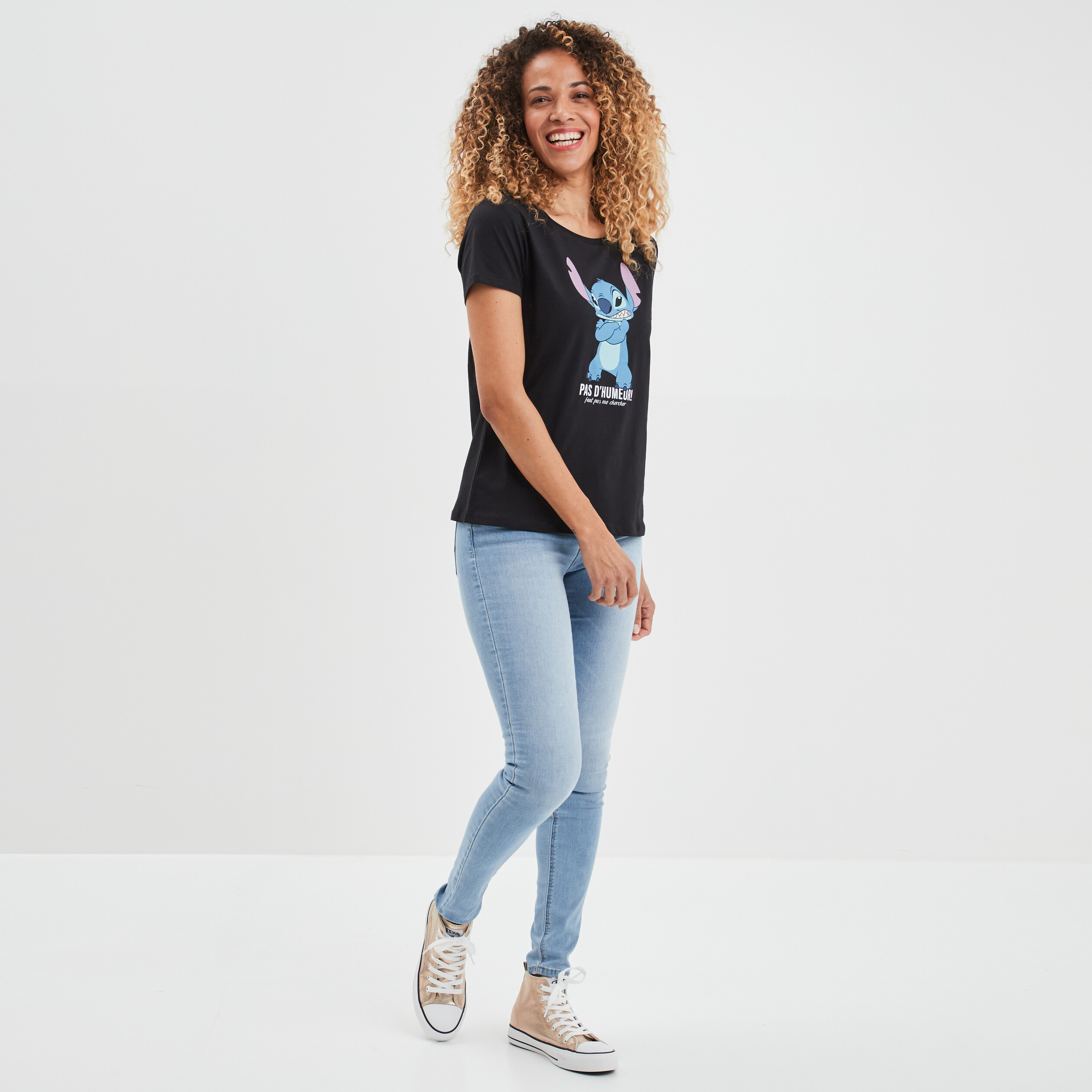 T-shirt ajusté coton Lilo et Stitch noir femme | La Halle