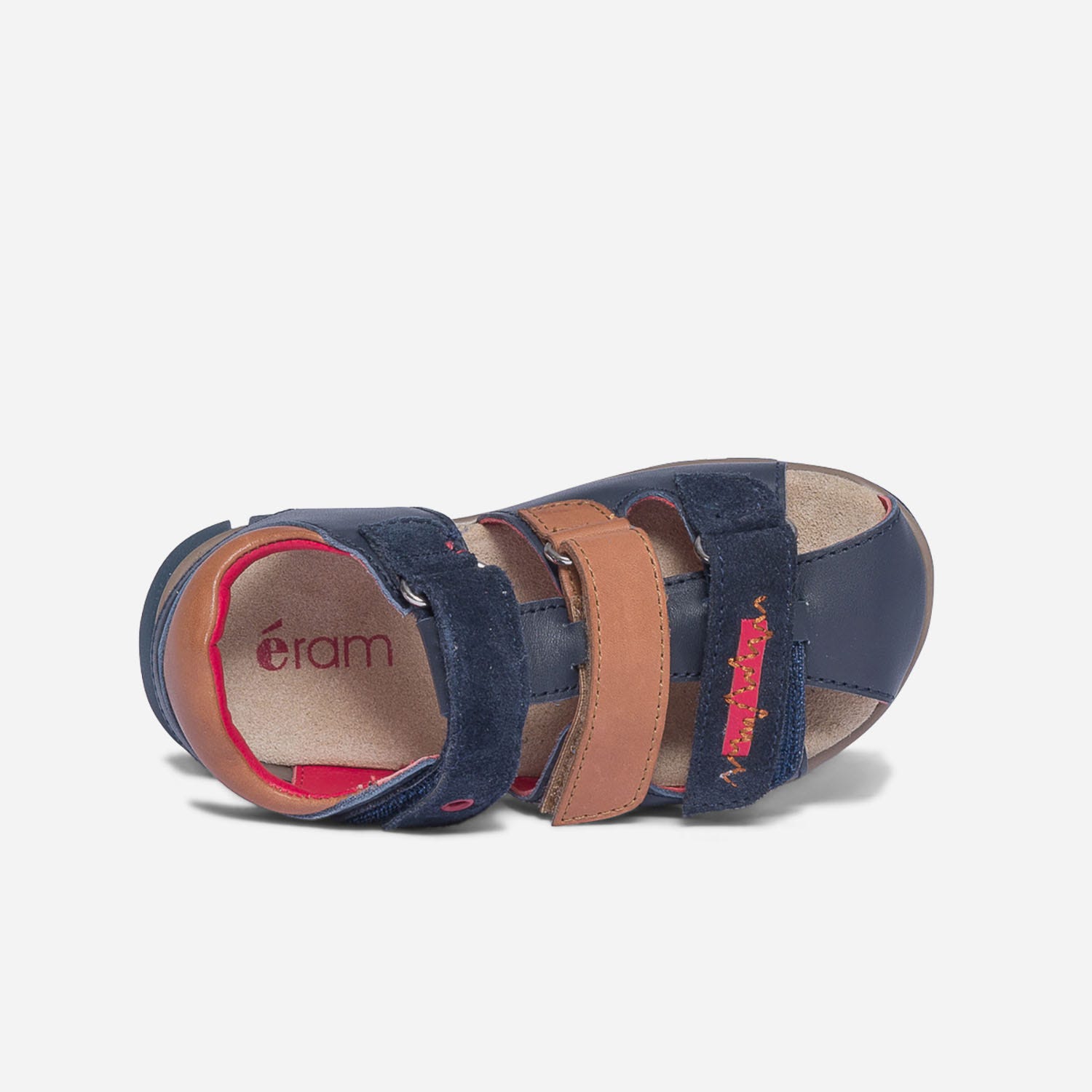 Sandale bleu marine et camel en cuir