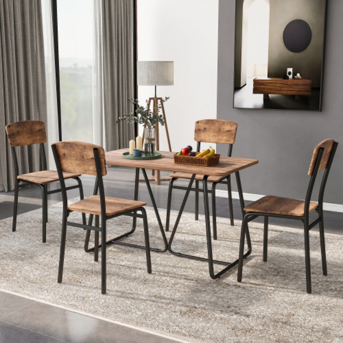 Flieks Essgruppe, (Set, 5-tlg., 1 Tisch mit 4 Stühlen), Sitzgruppe Küchentisch mit 4 Stühlen für Esszimmer Outdoor Garten