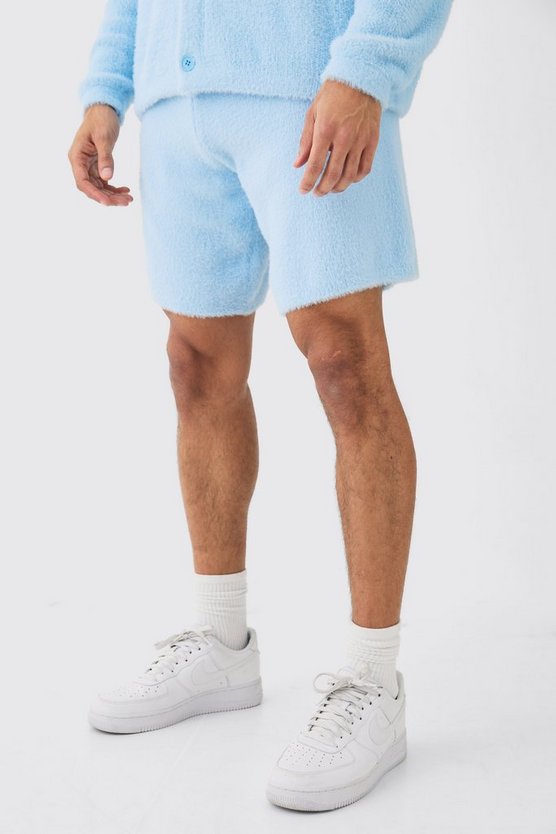 Lockere flauschige Shorts in Hellblau