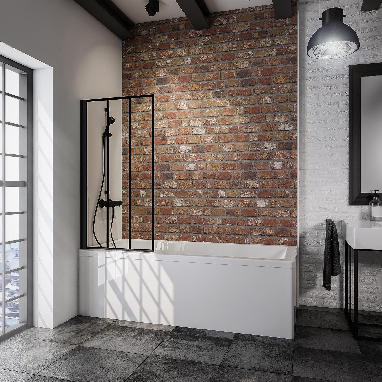 Schulte Badewannenaufsatz Black Style, 5 mm Sicherheitsglas, (1 tlg), BxH: 70 x 130 cm, Dekor Atelier 4, pendelbar