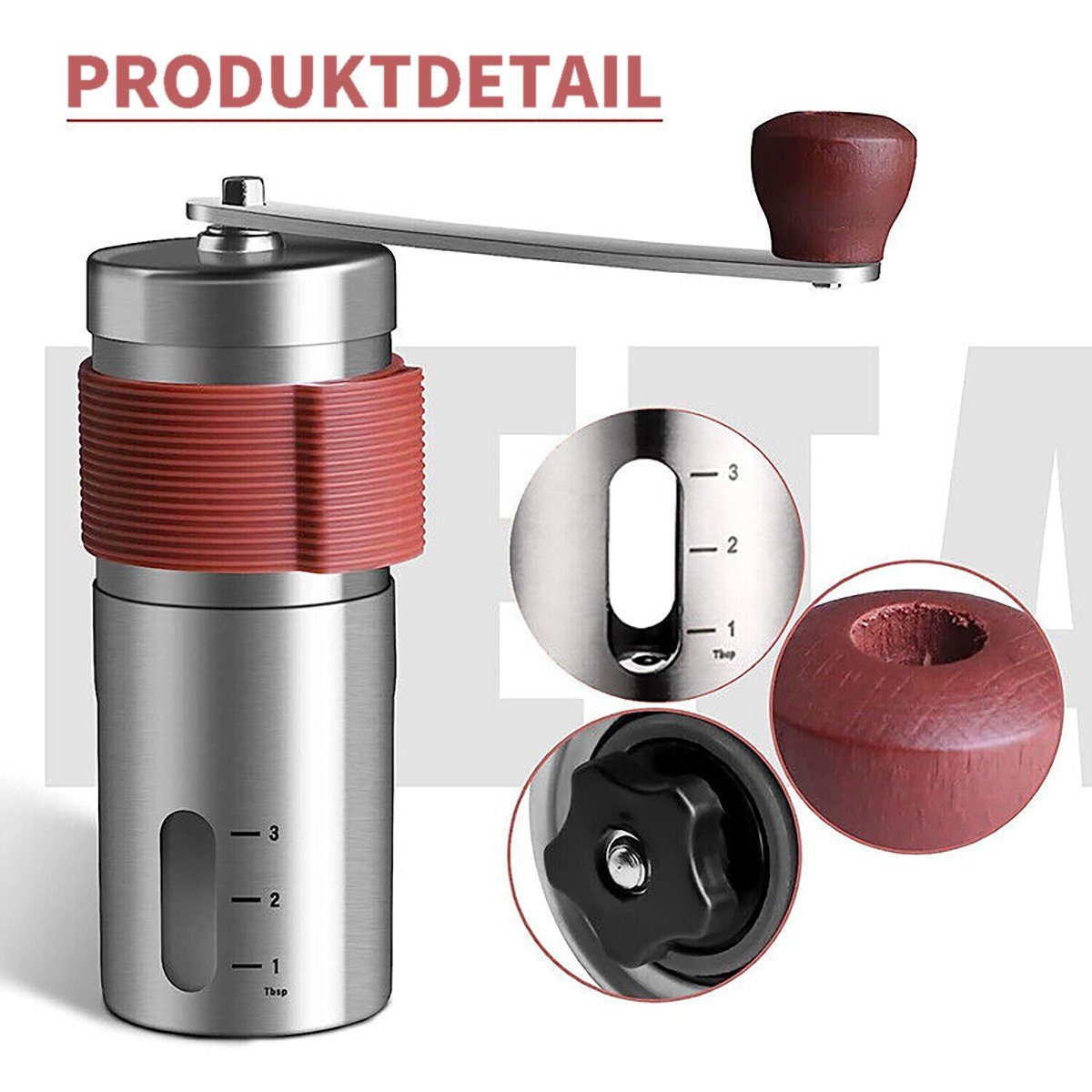 götäzer Kaffeemühle Manuelle Mini -Familie tragbare Kaffeebohnen -Schleifmaschine, Tragbar, handgeschöpfte Schleifbohnenmaschine, Edelstahl, einstellbar