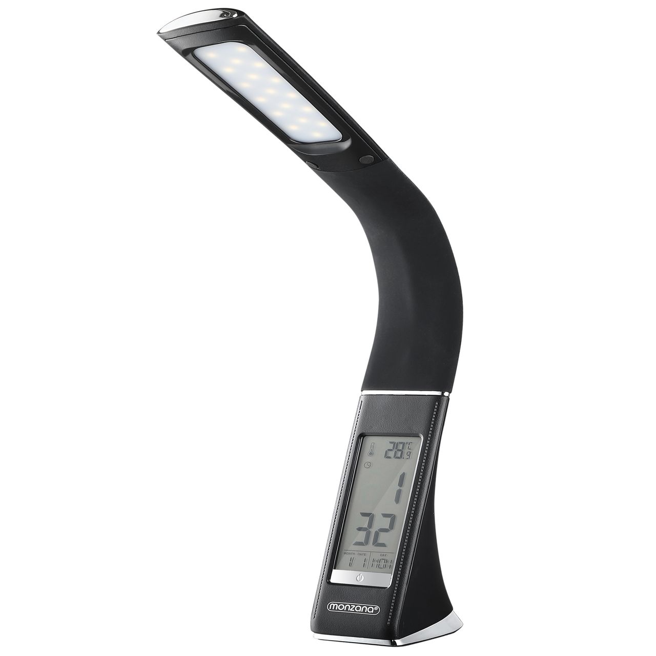 Monzana monzana® Tischlampe LED Lilly Uhr - Temperaturanzeige 50 x 9 x 6,5cm schwarz