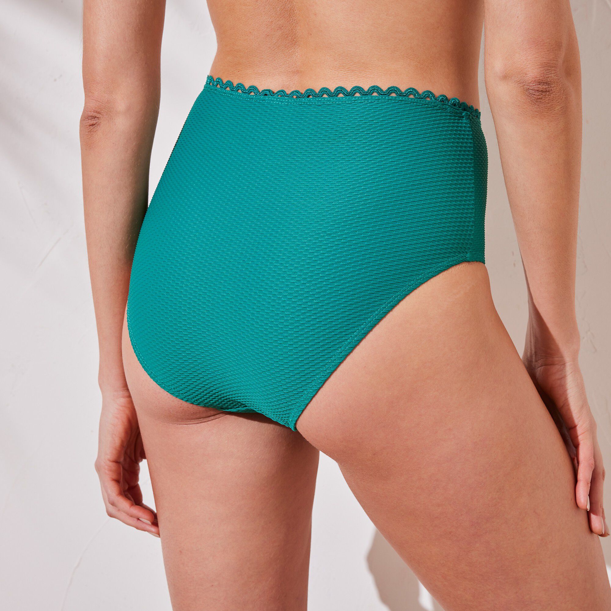 Culotte de bain maxi taille haute maille nid d'abeille Vilorio