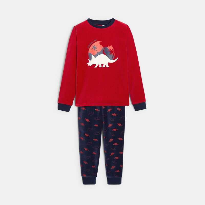 Pyjama 2 pièces en velours rouge garçon