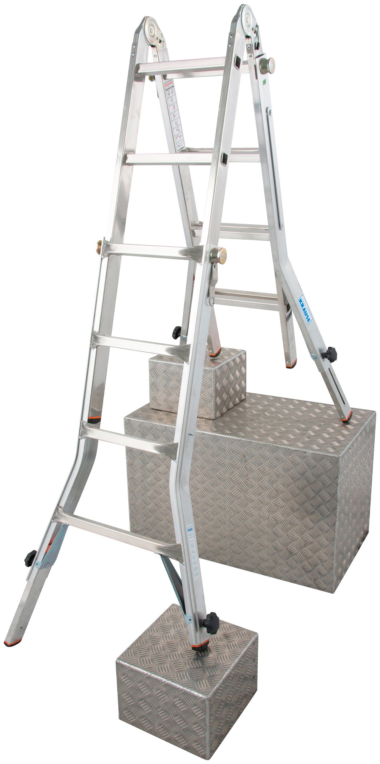 KRAUSE Gelenkleiter TeleVario, Alu, 4x4 Sprossen, Arbeitshöhe ca. 498 cm