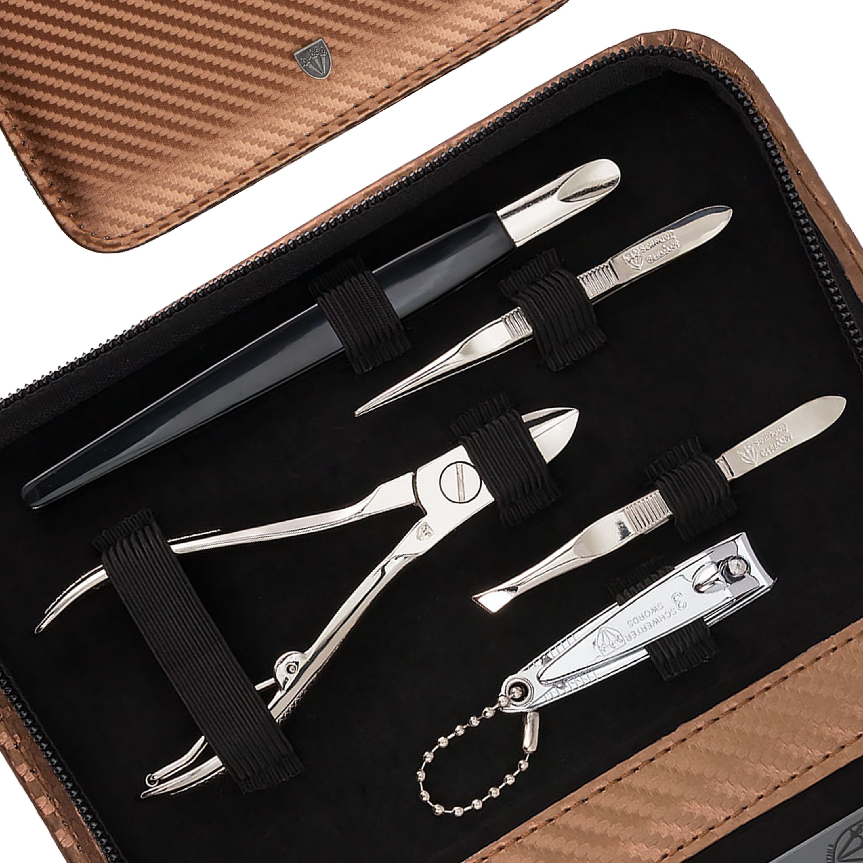 3 SCHWERTER Maniküre-Etui, London 12-teilig ALL-IN-ONE mit Glas- und Saphirnagelfeile