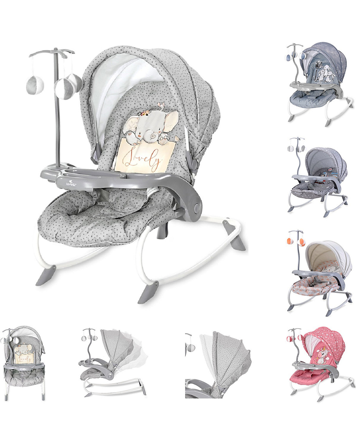 Babywippe DREAM TIME Mobile, Tisch, Sonnendach, verstellbar Babywippen