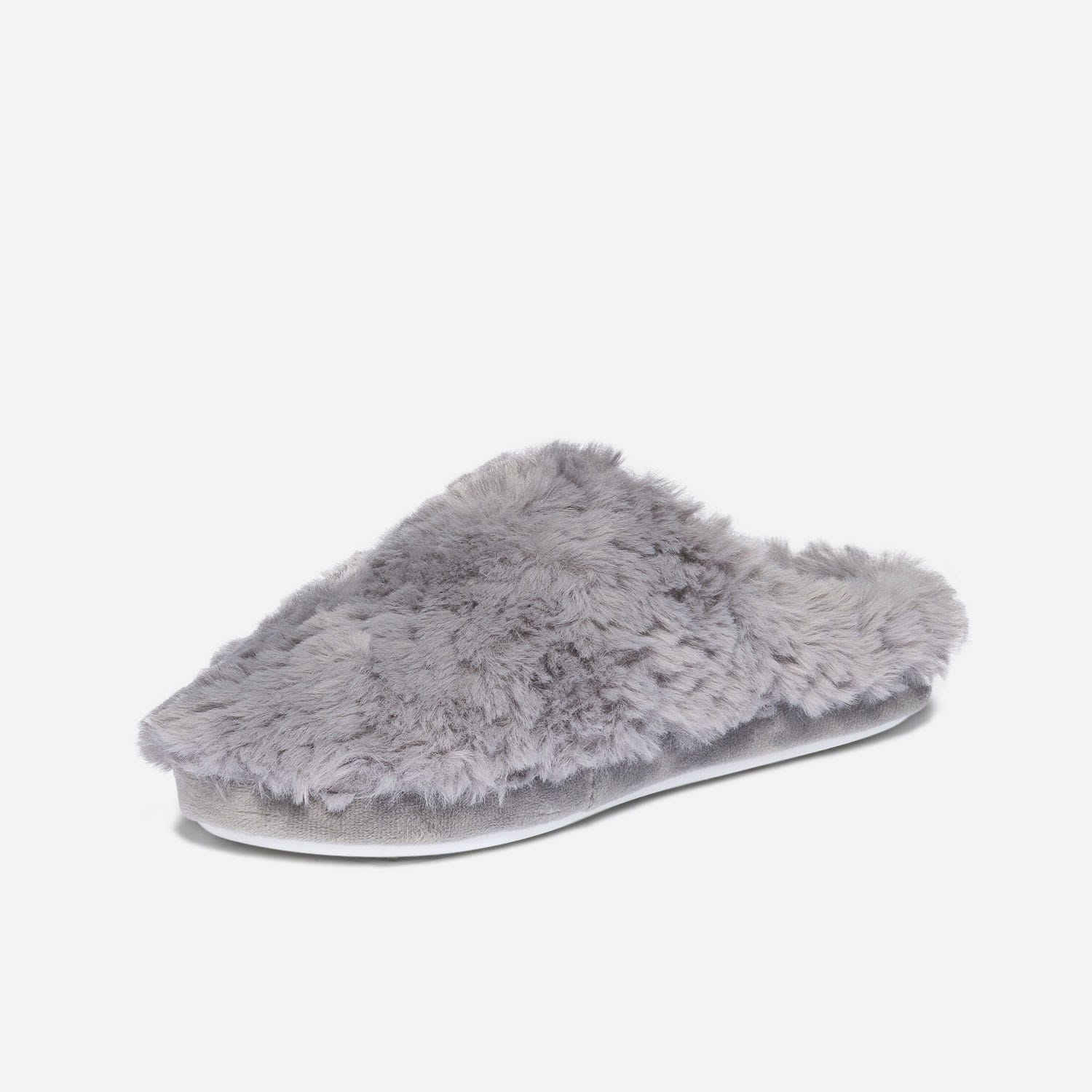 Chausson-mule gris en textile reliefé